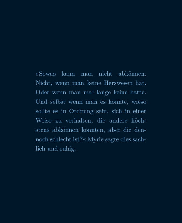 Mein Lieblingszitat in Hellblau auf dunkelblauem Hintergrund.