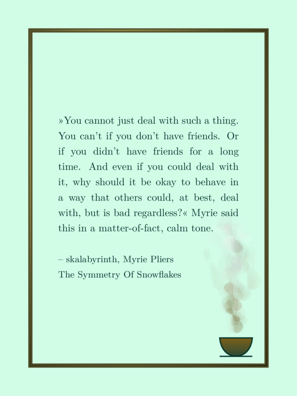 Dark green favorite quote on very light green background, golden frame. There is a golden cup with dark green outline on the bottom right inside the frame. Steam emerges from it.