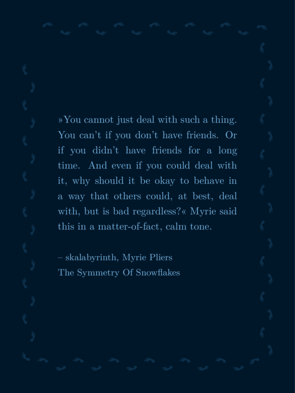 Text and background color as usual. Tiny barefeet human footprints walk arount the text in a rectangle.