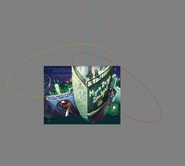 Ein Screenshot von krita eines etwas kleineren Ausschnitts als eben. Zu sehen sind das fertige Cover und darauf eine orange, eine blaue und eine gelbe Elipse.