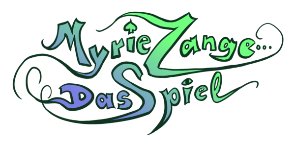 Das Bild zeigt einen geschwungenen Schriftzug mit gebogenen, breiten Buchstaben: Myrie Zange, Das Spiel. Hinter Zange sind drei Punkte, denn das letzte
e sieht aus wie Packman und frisst jene. Das Spiel steht in der zweiten Zeile. Die letzten drei Buchstaben von
Myrie machen einen Bogen über das S. Der i-Punkt in Myrie ist ein Piksymbol. Das e von Myrie hat ein Auge, das
nach hinten guckt, sodass der Buchstabe eine freche Mimik hat. Das e in Spiel sieht eher verzweifelt aus. Der i-Punkt vom Spiel ist
ein Auge. Von den Buchstaben y, D und Z gehen Schnörkellinien nach links, die sich teils kreuzen. Vom Z geht eine Linie
nach links, die das Wirt unterstreicht und am Ende auch schnörkelt. Die Farben der Buchstaben verläuft von Blaulila zu grellgrüngelb.